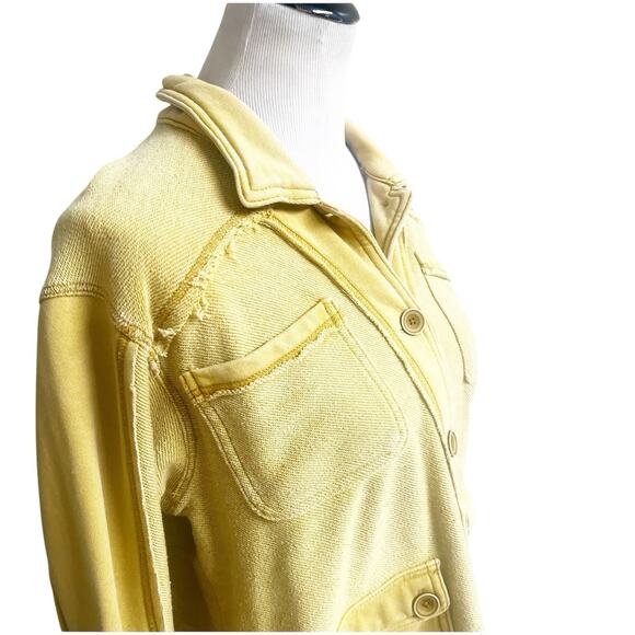 Anthropologie Pilcro Shacket Size Petite Large Mustard Collared Boho Distressed - Picture 2 of 13